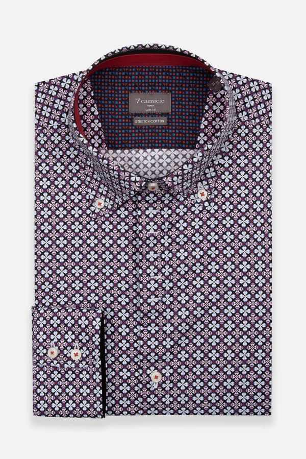 Roma Iconic Herren Hemd Poplin Stretch Schwarz Rot