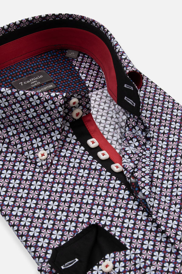 Roma Iconic Herren Hemd Poplin Stretch Schwarz Rot