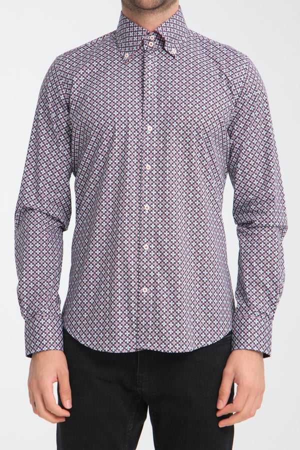 Roma Iconic Herren Hemd Poplin Stretch Schwarz Rot