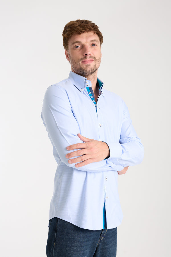 Camisa Hombre Roma Iconic Jacquard Blanco Azul Claro