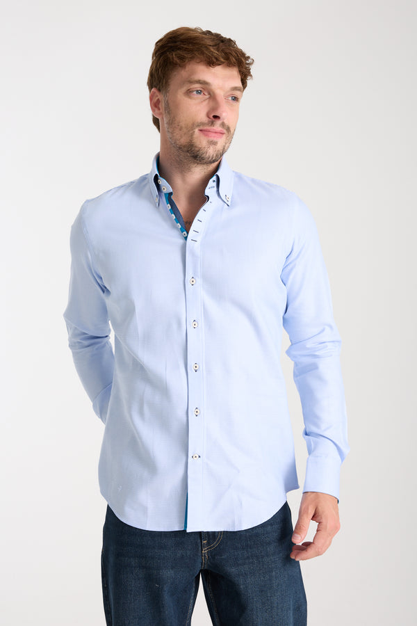 Camisa Hombre Roma Iconic Jacquard Blanco Azul Claro