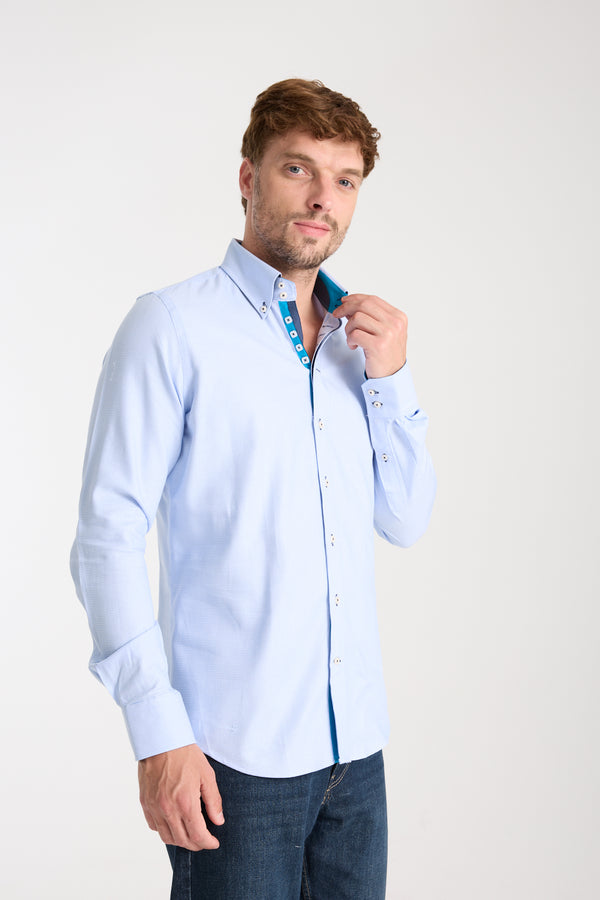 Camisa Hombre Roma Iconic Jacquard Blanco Azul Claro