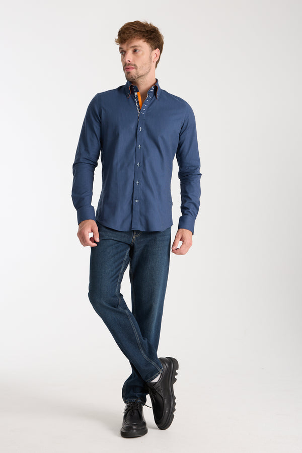 Camisa Hombre Roma Iconic Popelin Azul Blanco