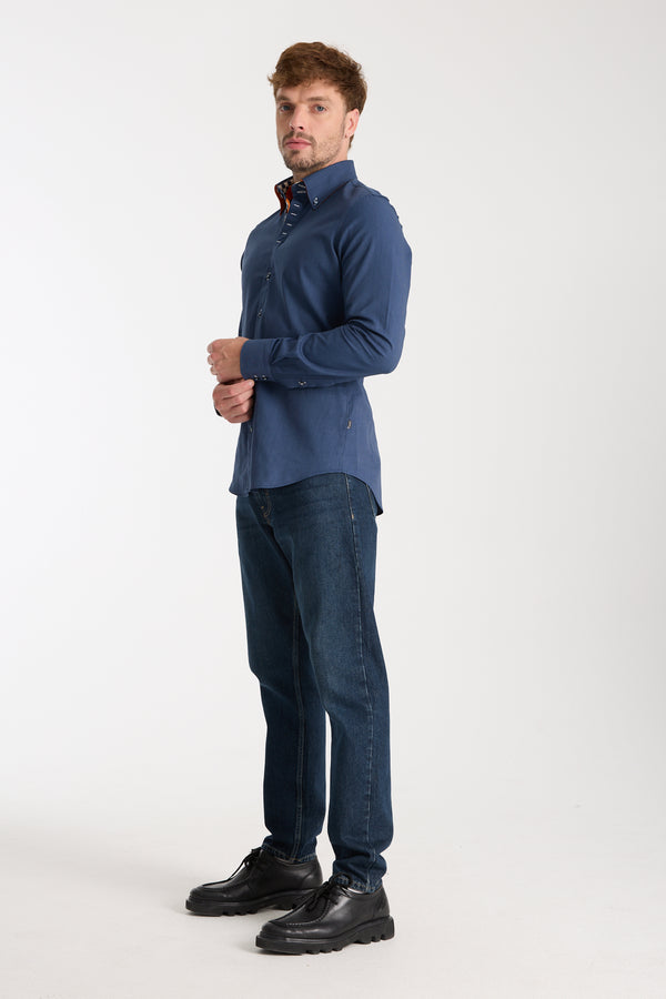 Camisa Hombre Roma Iconic Popelin Azul Blanco