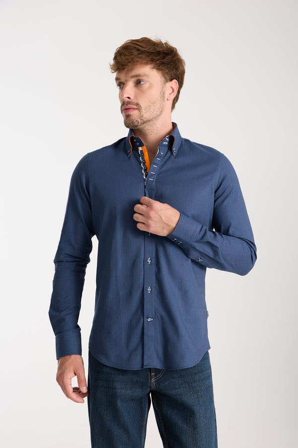 Camisa Hombre Roma Iconic Popelin Azul Blanco