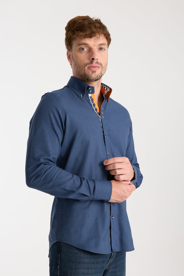 Camisa Hombre Roma Iconic Popelin Azul Blanco