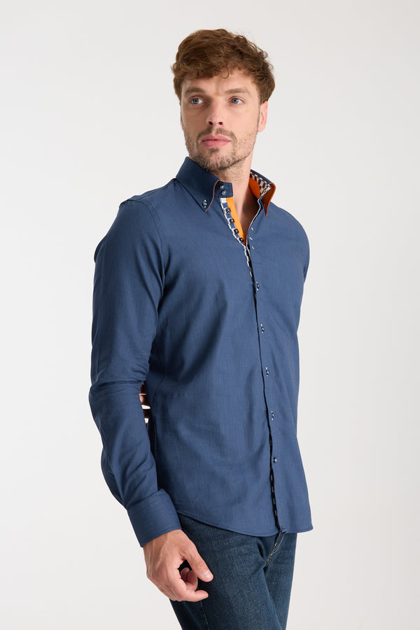 Camisa Hombre Roma Iconic Popelin Azul Blanco