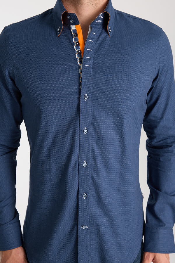 Camisa Hombre Roma Iconic Popelin Azul Blanco