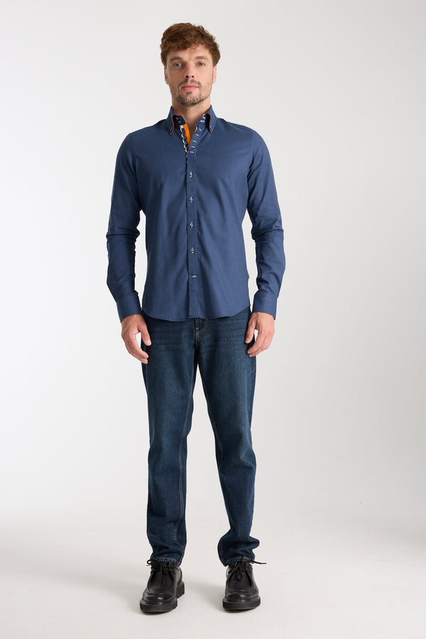 Camisa Hombre Roma Iconic Popelin Azul Blanco
