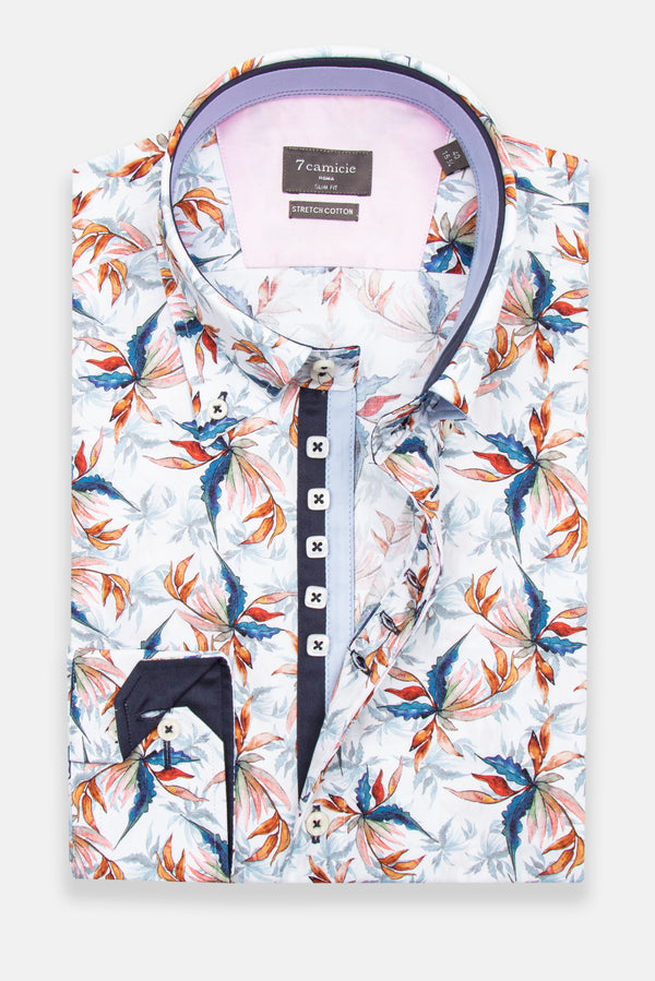 Chemise Homme Roma Iconic Popelin Stretch Blanc Bleu