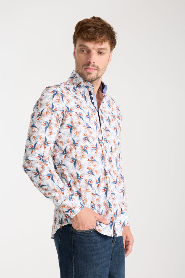 Chemise Homme Roma Iconic Popelin Stretch Blanc Bleu
