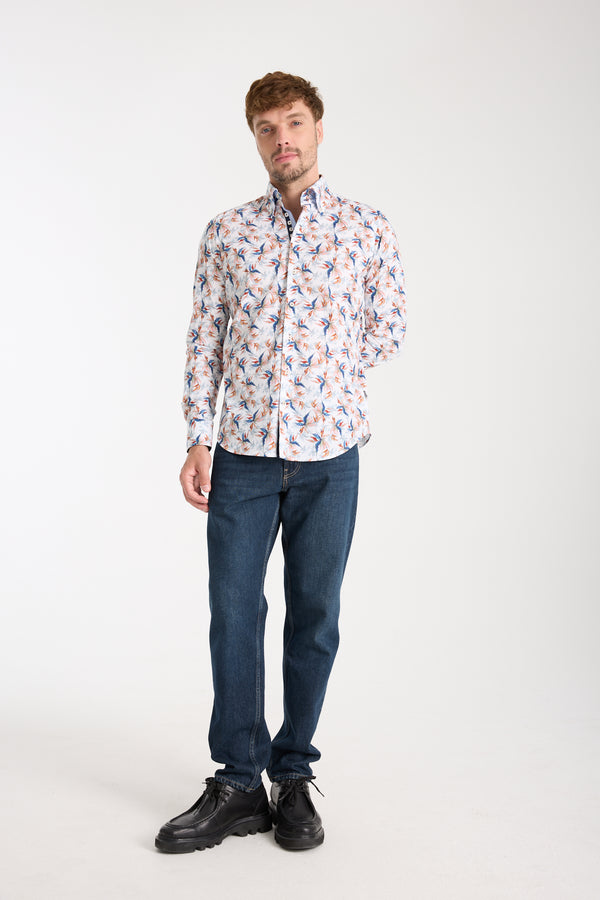 Chemise Homme Roma Iconic Popelin Stretch Blanc Bleu