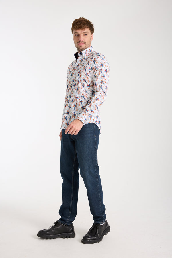 Chemise Homme Roma Iconic Popelin Stretch Blanc Bleu