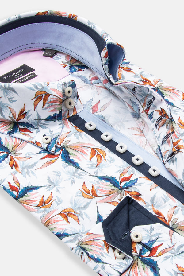 Chemise Homme Roma Iconic Popelin Stretch Blanc Bleu
