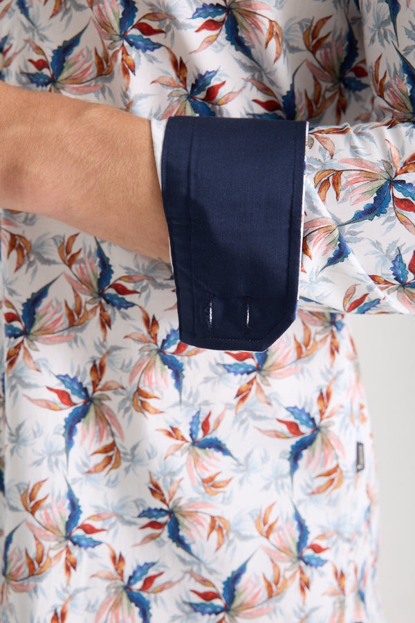 Chemise Homme Roma Iconic Popelin Stretch Blanc Bleu