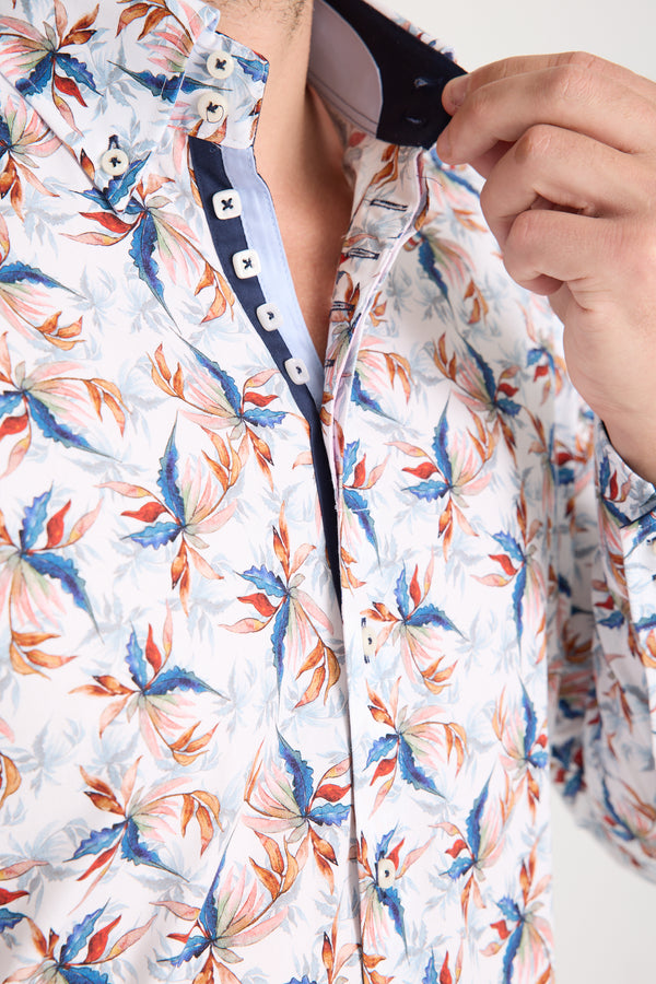 Chemise Homme Roma Iconic Popelin Stretch Blanc Bleu