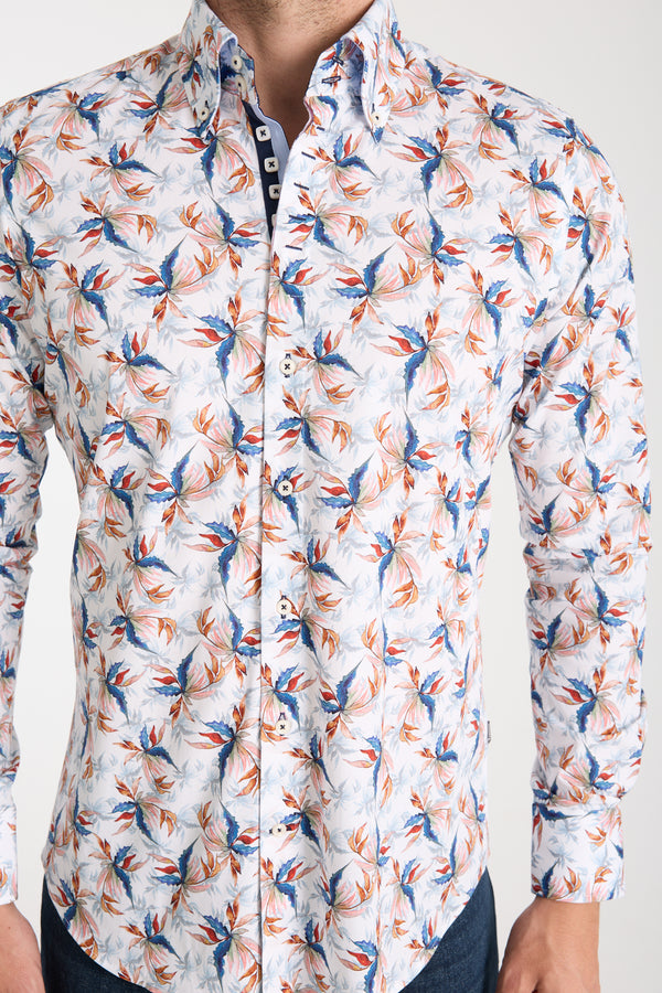 Chemise Homme Roma Iconic Popelin Stretch Blanc Bleu