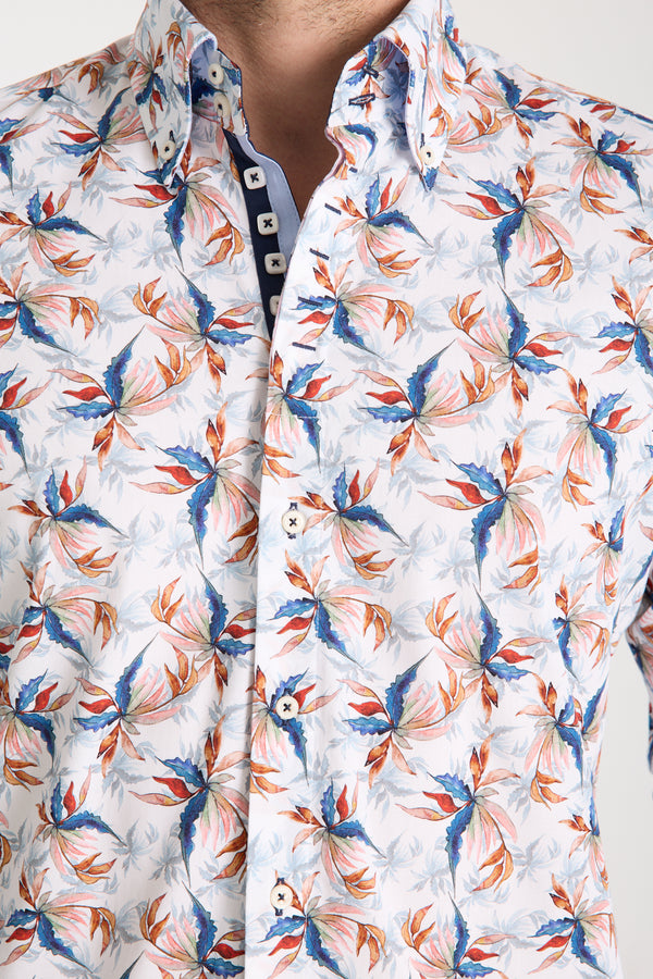 Chemise Homme Roma Iconic Popelin Stretch Blanc Bleu
