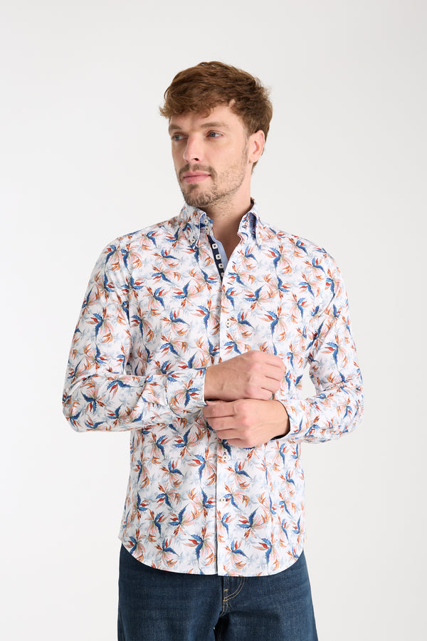 Chemise Homme Roma Iconic Popelin Stretch Blanc Bleu