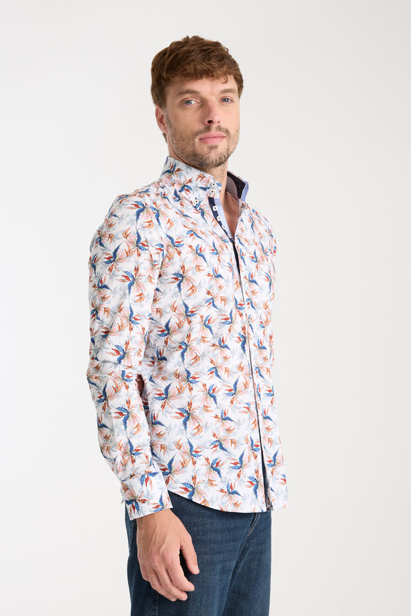 Chemise Homme Roma Iconic Popelin Stretch Blanc Bleu