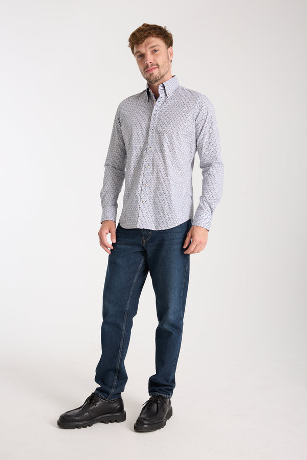 Chemise Homme Roma Iconic Popelin Stretch Blanc Bleu