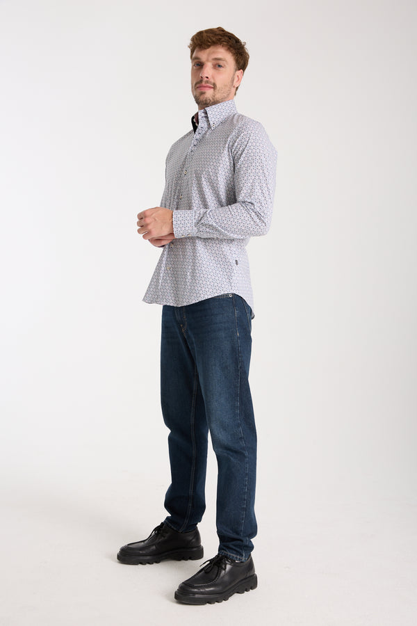 Chemise Homme Roma Iconic Popelin Stretch Blanc Bleu
