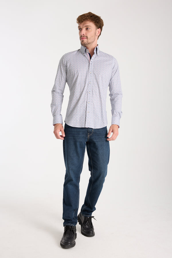 Chemise Homme Roma Iconic Popelin Stretch Blanc Bleu