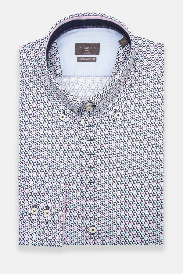 Chemise Homme Roma Iconic Popelin Stretch Blanc Bleu