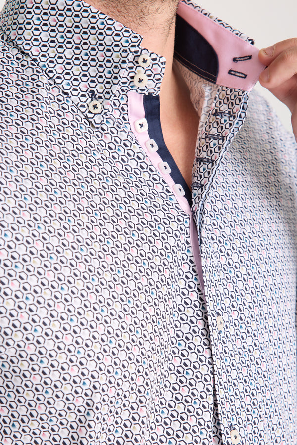 Chemise Homme Roma Iconic Popelin Stretch Blanc Bleu