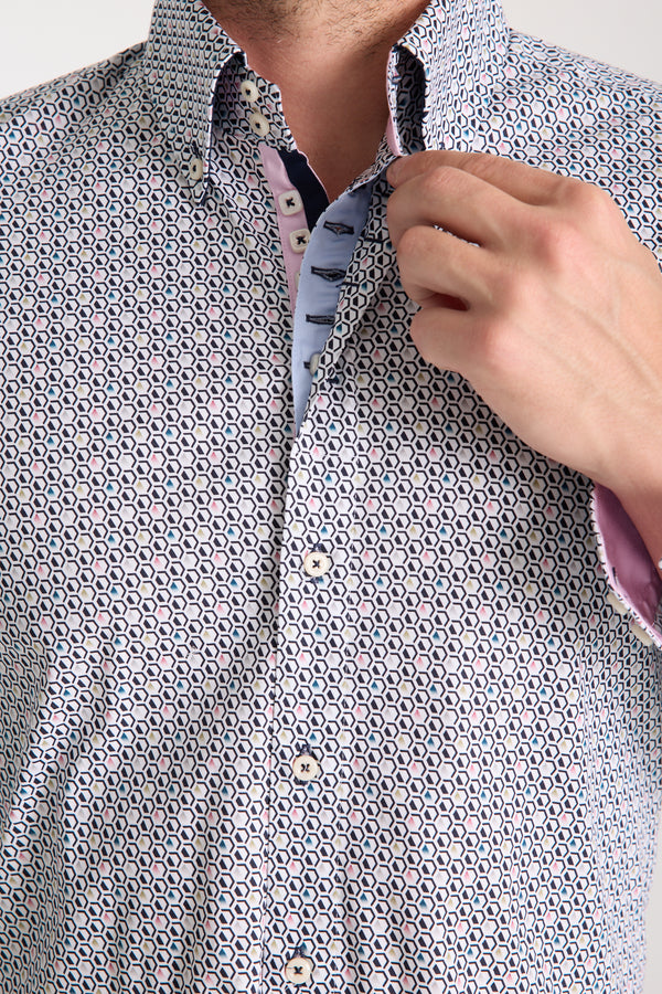 Chemise Homme Roma Iconic Popelin Stretch Blanc Bleu