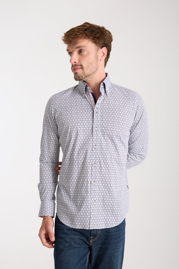 Chemise Homme Roma Iconic Popelin Stretch Blanc Bleu