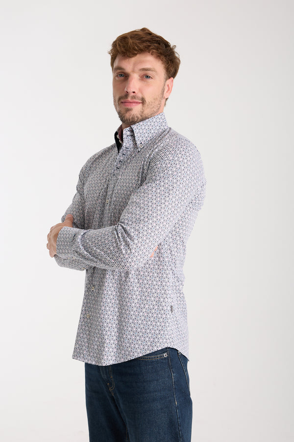 Chemise Homme Roma Iconic Popelin Stretch Blanc Bleu