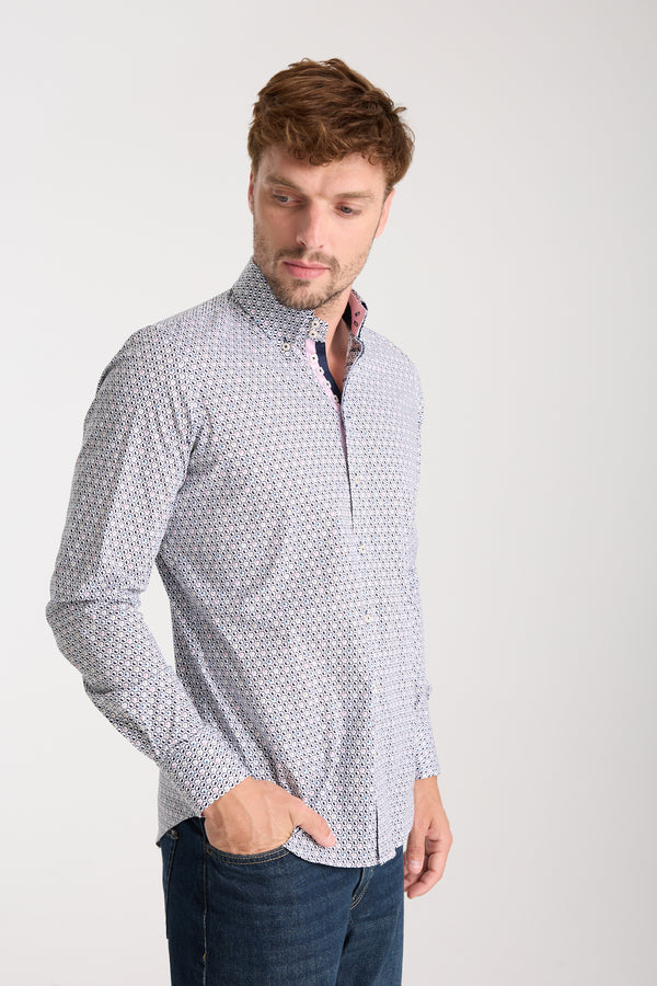 Chemise Homme Roma Iconic Popelin Stretch Blanc Bleu