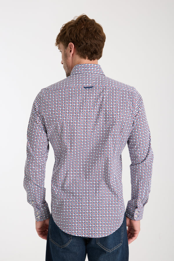 Chemise Homme Roma Iconic Popelin Stretch Bleu Rouge