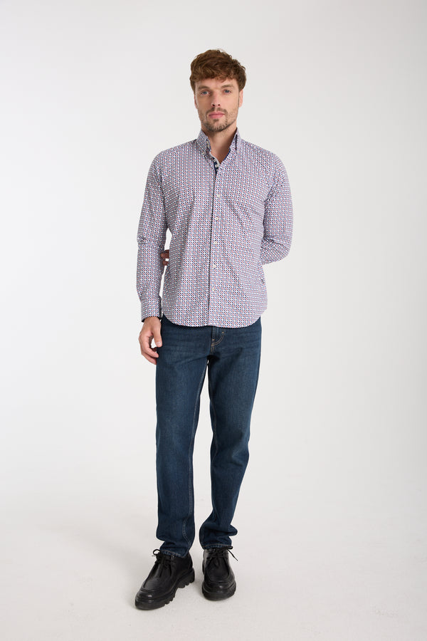 Chemise Homme Roma Iconic Popelin Stretch Bleu Rouge