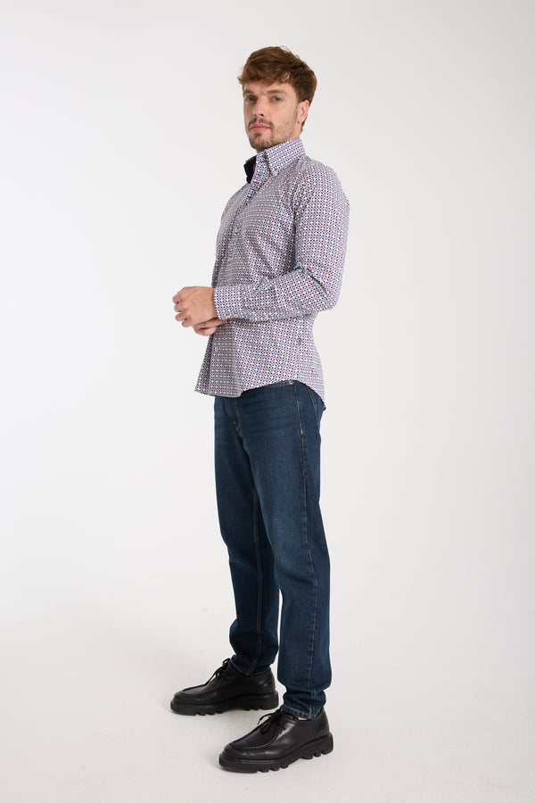 Chemise Homme Roma Iconic Popelin Stretch Bleu Rouge
