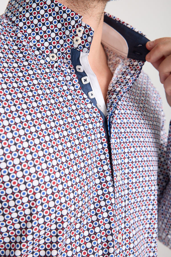 Chemise Homme Roma Iconic Popelin Stretch Bleu Rouge