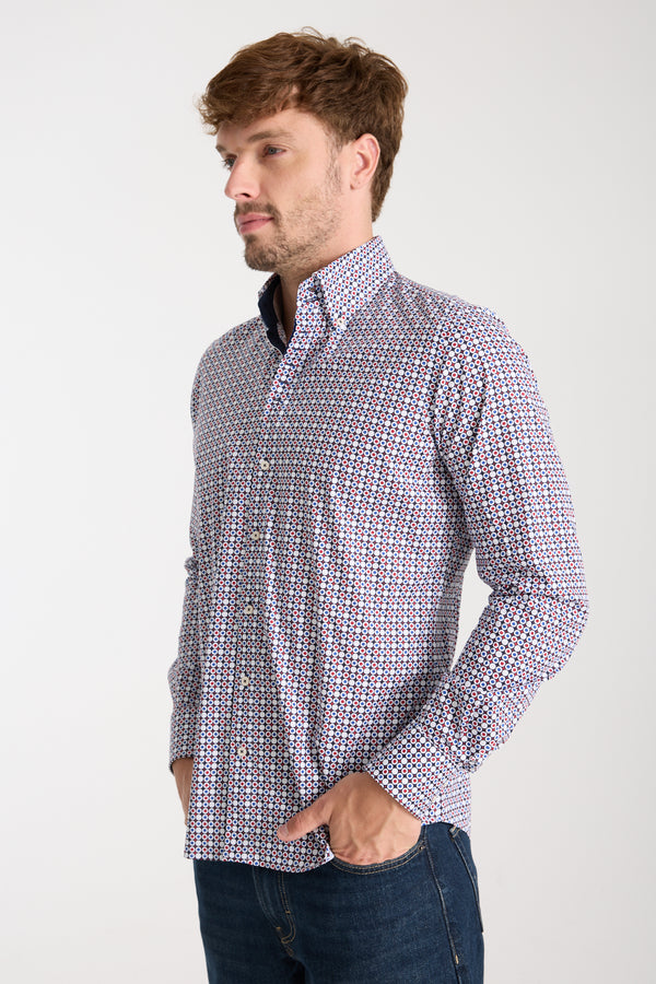 Chemise Homme Roma Iconic Popelin Stretch Bleu Rouge