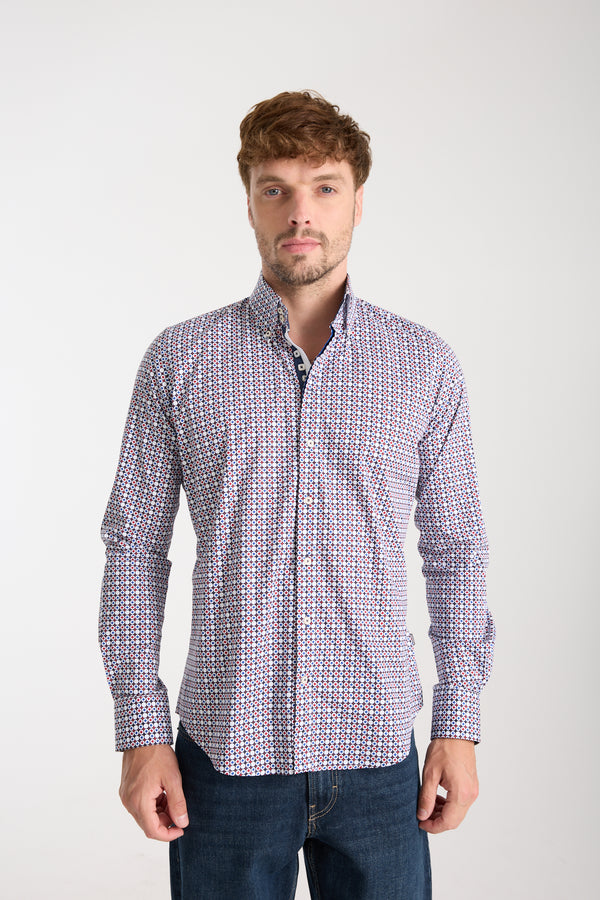 Chemise Homme Roma Iconic Popelin Stretch Bleu Rouge
