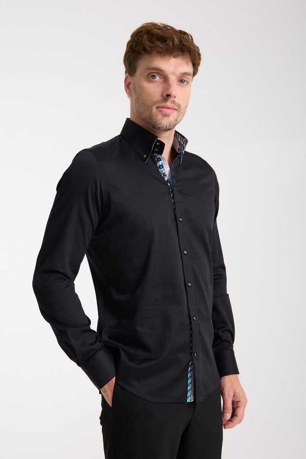 Chemise Homme Roma Iconic Satin Noir