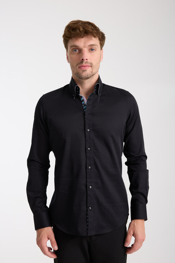 Chemise Homme Roma Iconic Satin Noir
