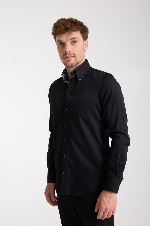 Chemise Homme Roma Iconic Satin Noir