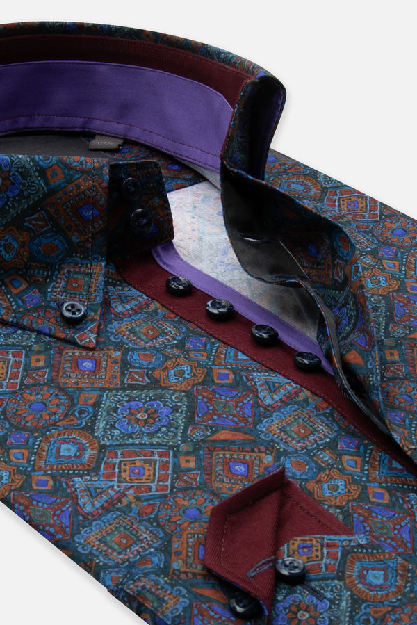 Camicia Uomo Roma Iconic Popelin Stretch Blu Arancione