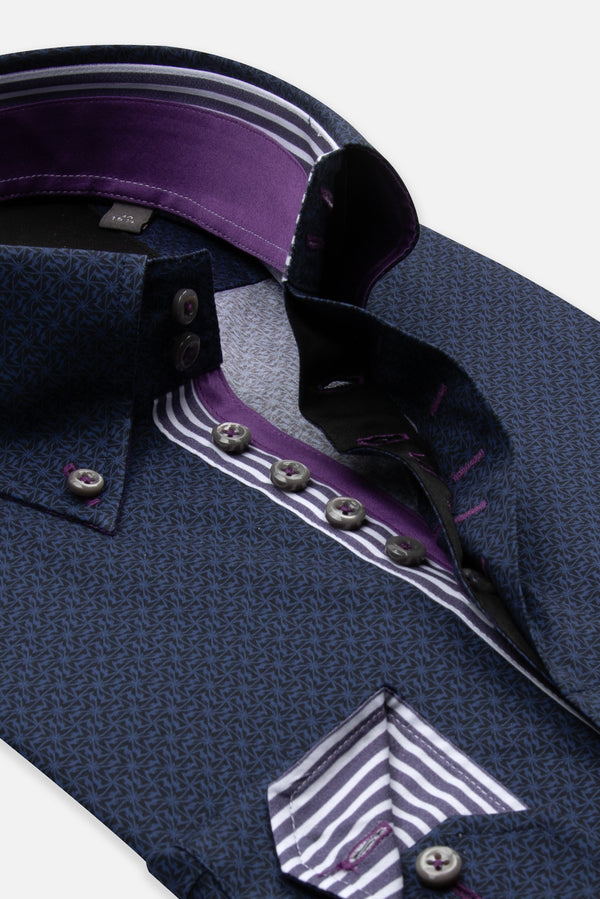 Camicia Uomo Roma Iconic Popelin Stretch Nero Blu