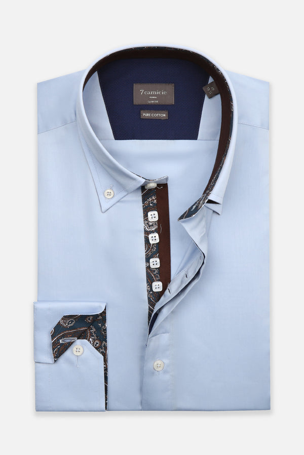 Roma Iconic Satin Man Shirt Light Blue