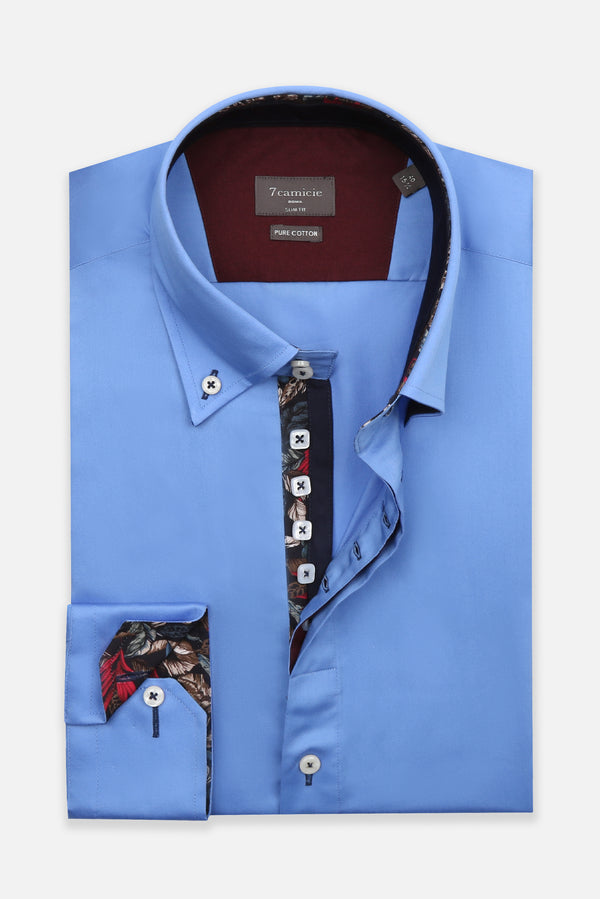 Roma Iconic Satin Man Shirt Light Blue