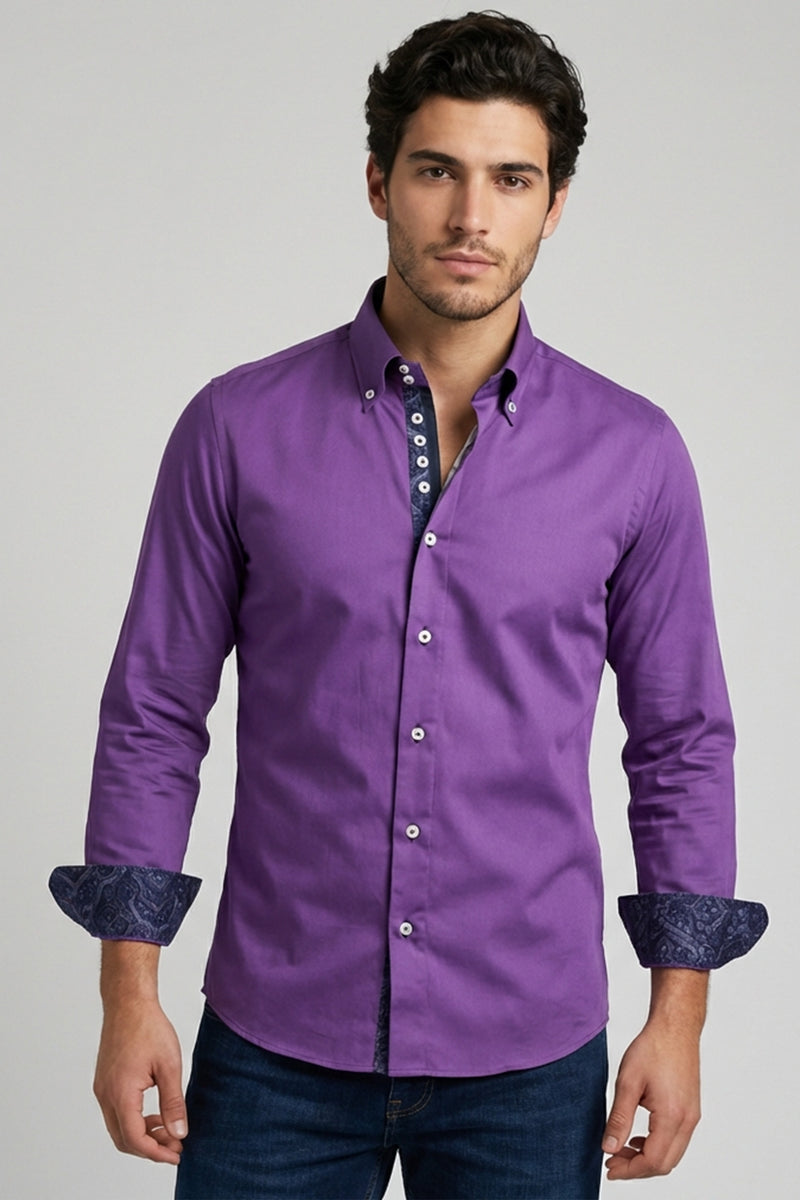 Chemise St. John's Bay Iron Free – Homme 3XL – Violet à Carreaux, Manches Longues