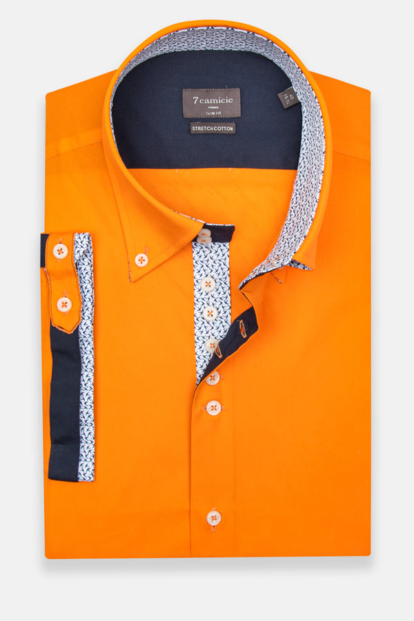 Chemise Homme Manche Courte Roma Iconic Popelin Stretch Orange