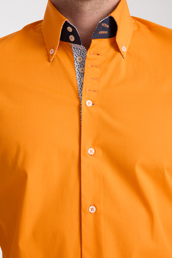 Chemise Homme Manche Courte Roma Iconic Popelin Stretch Orange