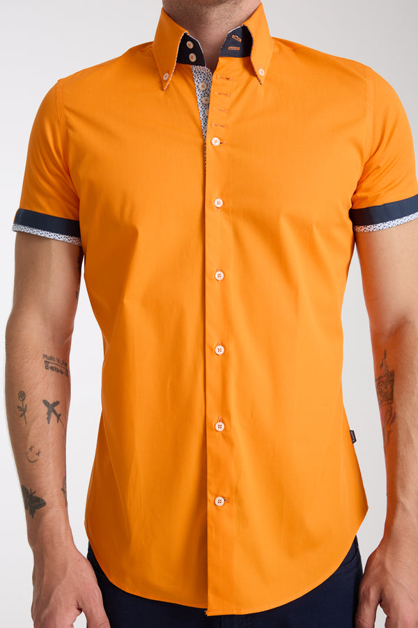 Chemise Homme Manche Courte Roma Iconic Popelin Stretch Orange